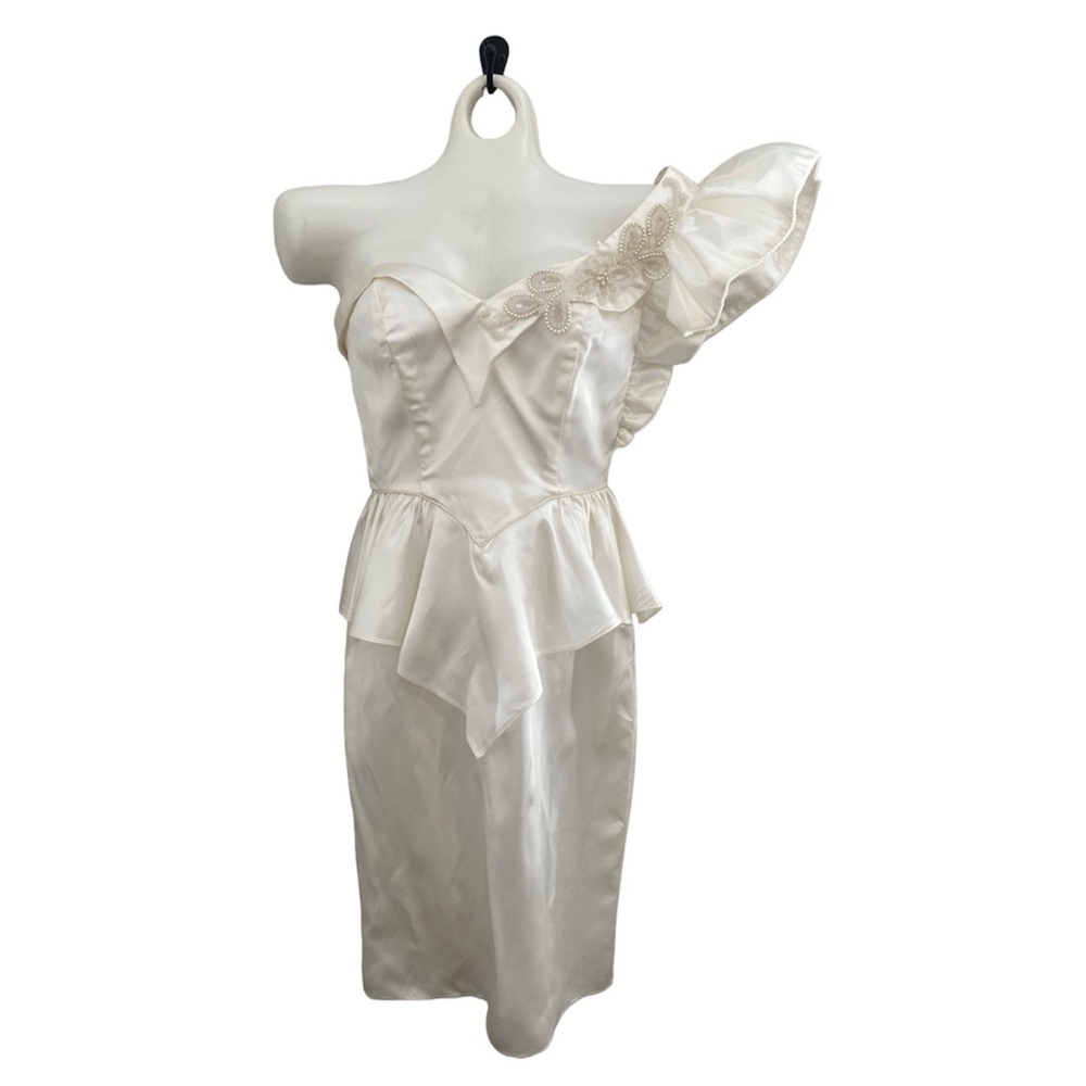 Vintage For David Howard Climax by Karen Okada cream cocktail dress one shoulder